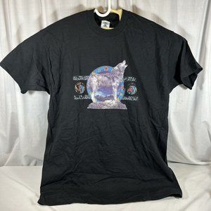 Vintage Wolf Howling T Shirt Black Iron On Style Graphic XXL Tribal Indian Wild